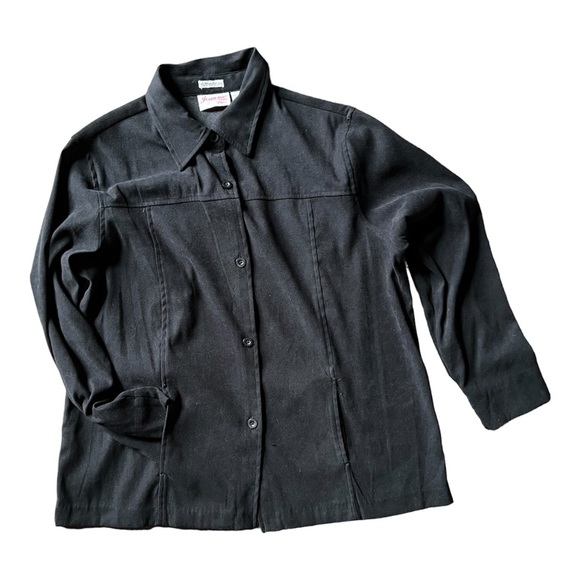 Joanna Plus Stretch Black Button Down Shirt Jacket with Pockets Size 1X - Picture 1 of 6